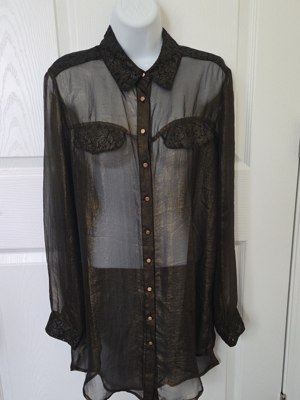 Alberto Makali Sheer Black/ Gold Long-Sleeve Keyhole Back M